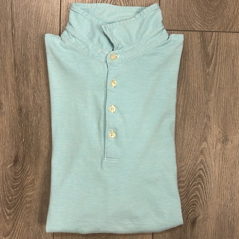 Strong Boalt NWOT The George Light Teal Long Sleeve Cotton Pima Polo Shirt - M